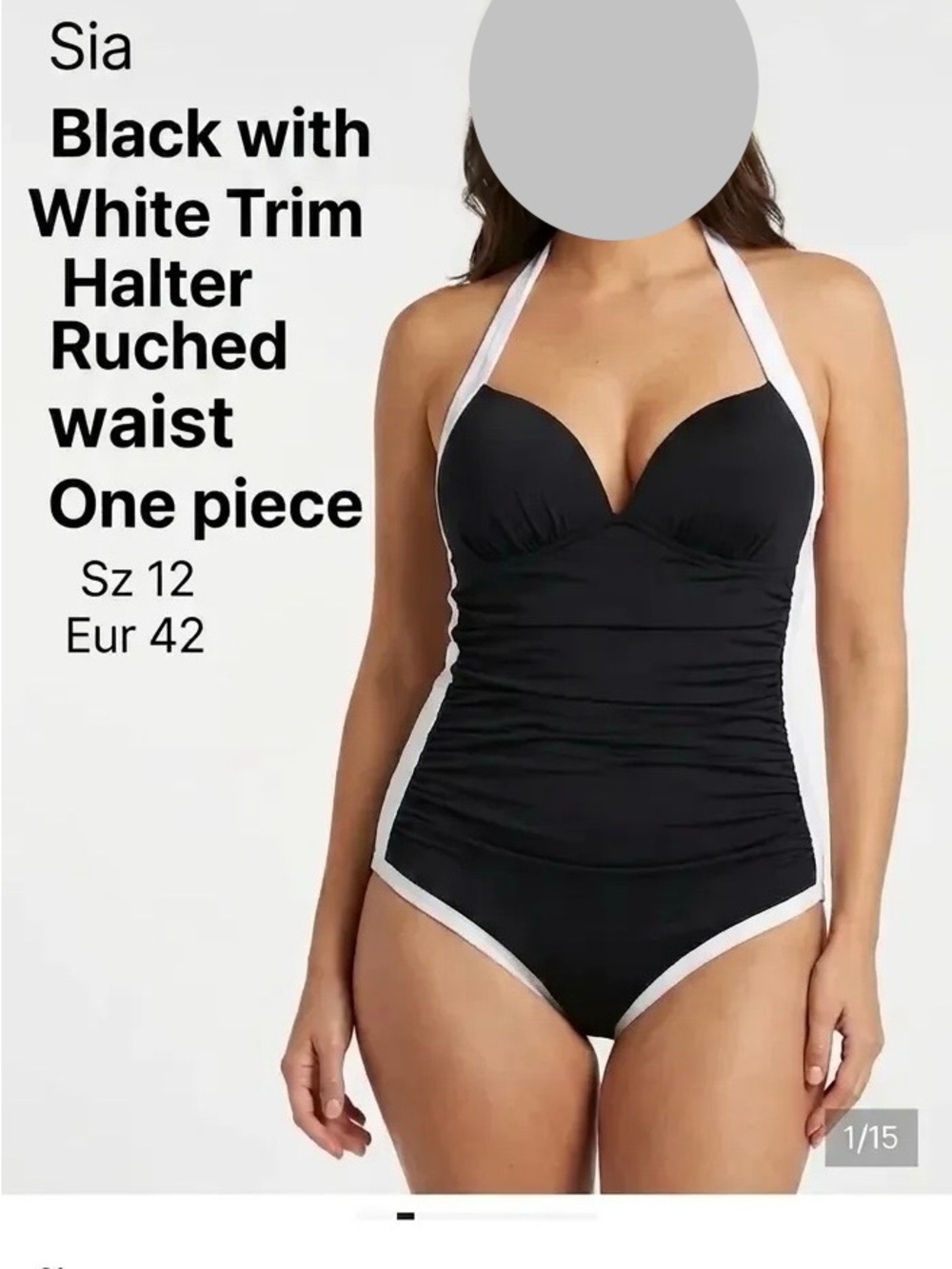 NWT Sia Australian Black & white Halter  Ruched waist One piece Sz 12 Eur 42